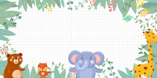 绿色卡通手绘动物园花草森林格子边框展板背景动物背景